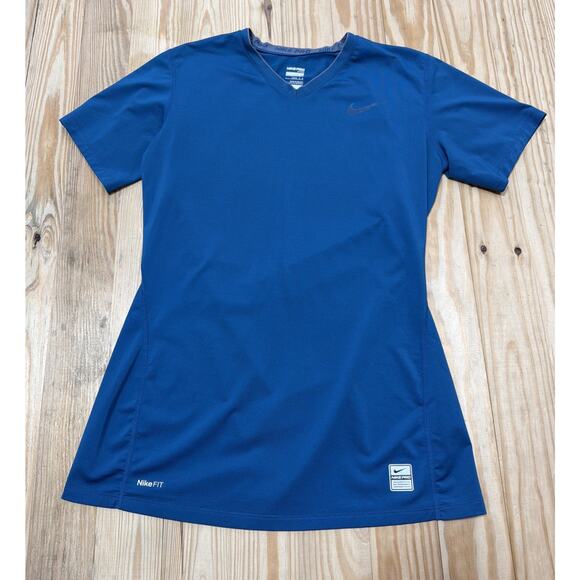 Nike Pro Shirt Womens Size L Fitted Blue Short Sleeve - Picture 1 of 5